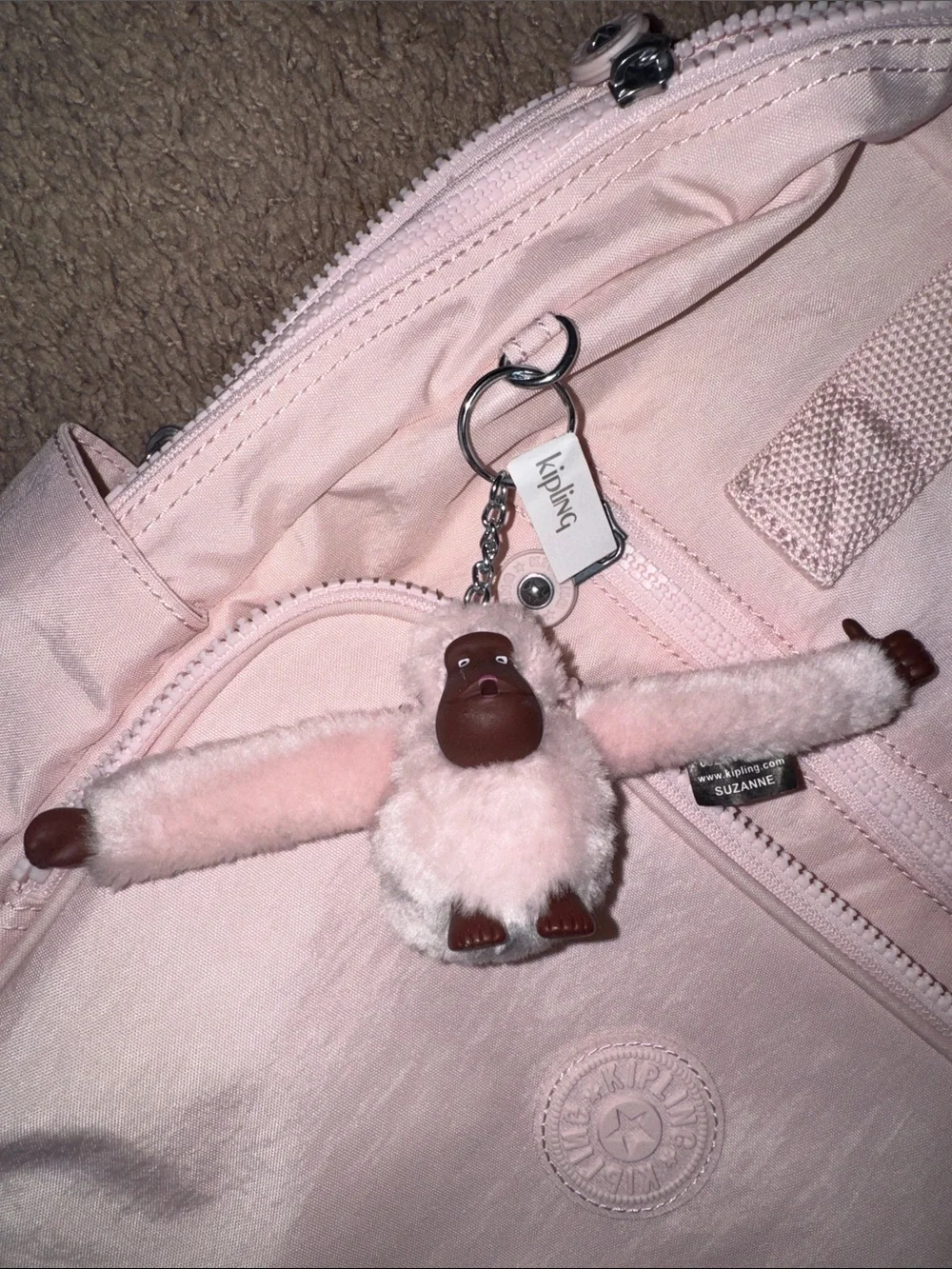 Kipling Light Pink  laptop Backpack with Monkey Charm